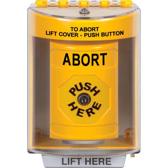 SS2280AB-EN STI Yellow Indoor/Outdoor Surface w/ Horn Key-to-Reset Stopper Station with ABORT Label English