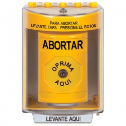 SS2280AB-ES STI Yellow Indoor/Outdoor Surface w/ Horn Key-to-Reset Stopper Station with ABORT Label Spanish