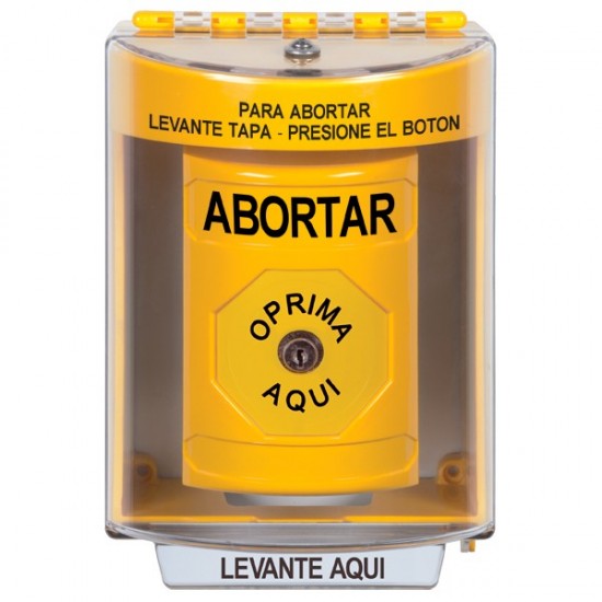 SS2280AB-ES STI Yellow Indoor/Outdoor Surface w/ Horn Key-to-Reset Stopper Station with ABORT Label Spanish