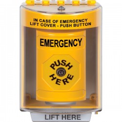 SS2280EM-EN STI Yellow Indoor/Outdoor Surface w/ Horn Key-to-Reset Stopper Station with EMERGENCY Label English