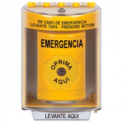 SS2280EM-ES STI Yellow Indoor/Outdoor Surface w/ Horn Key-to-Reset Stopper Station with EMERGENCY Label Spanish