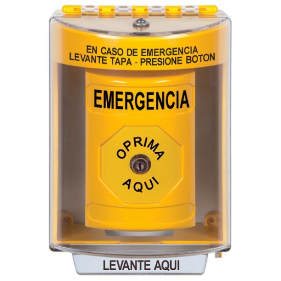 SS2280EM-ES STI Yellow Indoor/Outdoor Surface w/ Horn Key-to-Reset Stopper Station with EMERGENCY Label Spanish