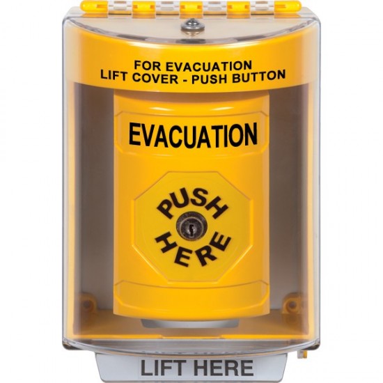 SS2280EV-EN STI Yellow Indoor/Outdoor Surface w/ Horn Key-to-Reset Stopper Station with EVACUATION Label English