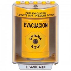SS2280EV-ES STI Yellow Indoor/Outdoor Surface w/ Horn Key-to-Reset Stopper Station with EVACUATION Label Spanish