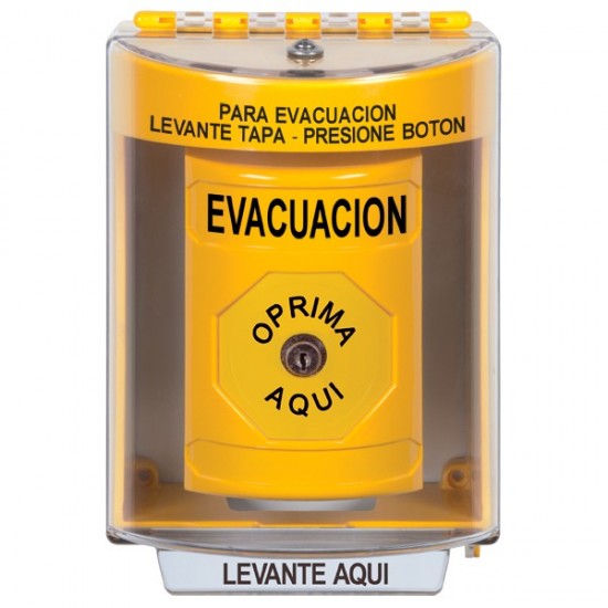 SS2280EV-ES STI Yellow Indoor/Outdoor Surface w/ Horn Key-to-Reset Stopper Station with EVACUATION Label Spanish