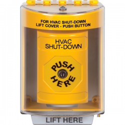 SS2280HV-EN STI Yellow Indoor/Outdoor Surface w/ Horn Key-to-Reset Stopper Station with HVAC SHUT DOWN Label English