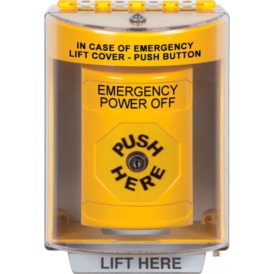 SS2280PO-EN STI Yellow Indoor/Outdoor Surface w/ Horn Key-to-Reset Stopper Station with EMERGENCY POWER OFF Label English