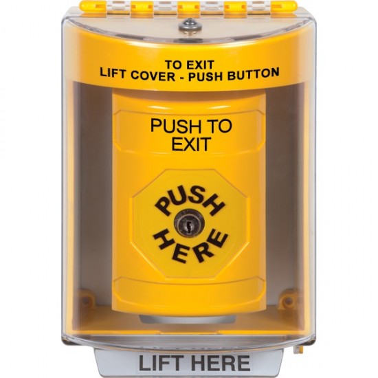 SS2280PX-EN STI Yellow Indoor/Outdoor Surface w/ Horn Key-to-Reset Stopper Station with PUSH TO EXIT Label English