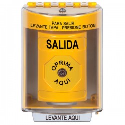 SS2280XT-ES STI Yellow Indoor/Outdoor Surface w/ Horn Key-to-Reset Stopper Station with EXIT Label Spanish