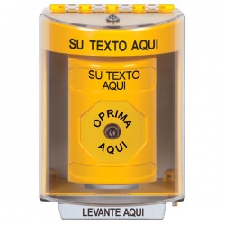 SS2280ZA-ES STI Yellow Indoor/Outdoor Surface w/ Horn Key-to-Reset Stopper Station w/ Custom Text Spanish