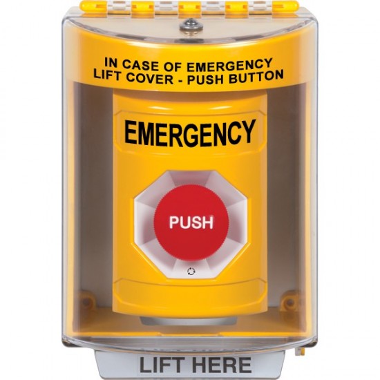 SS2281EM-EN STI Yellow Indoor/Outdoor Surface w/ Horn Turn-to-Reset Stopper Station with EMERGENCY Label English SS2281EM-EN STI Yellow Indoor/Outdoor Surface w/ Horn Turn-to-Reset Stopper Station with EMERGENCY Label English