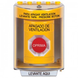 SS2281HV-ES STI Yellow Indoor/Outdoor Surface w/ Horn Turn-to-Reset Stopper Station with HVAC SHUT DOWN Label Spanish