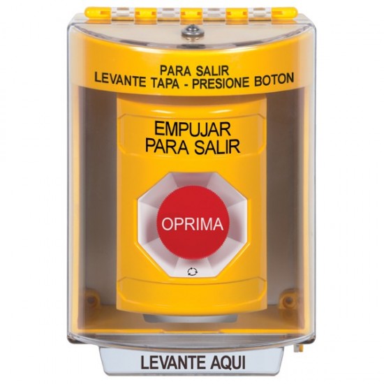 SS2281PX-ES STI Yellow Indoor/Outdoor Surface w/ Horn Turn-to-Reset Stopper Station with PUSH TO EXIT Label Spanish