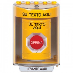 SS2281ZA-ES STI Yellow Indoor/Outdoor Surface w/ Horn Turn-to-Reset Stopper Station w/ Custom Text Spanish