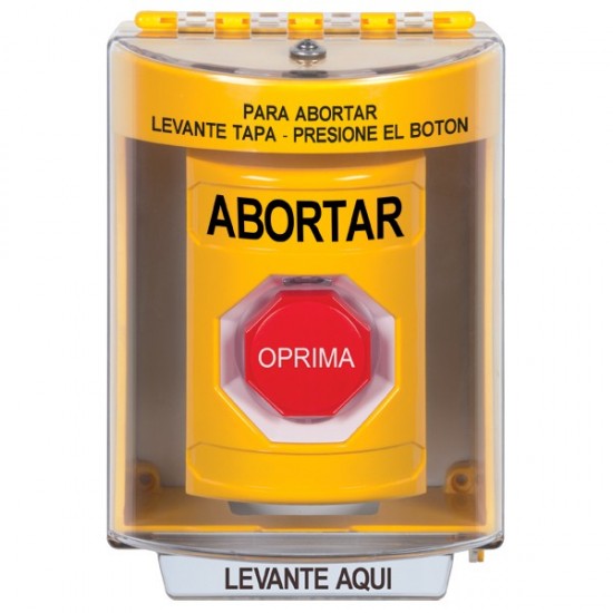 SS2282AB-ES STI Yellow Indoor/Outdoor Surface w/ Horn Key-to-Reset (Illuminated) Stopper Station with ABORT Label Spanish
