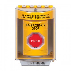 SS2282ES-EN STI Yellow Indoor/Outdoor Surface w/ Horn Key-to-Reset Stopper Station w/ EMERGENCY STOP Label