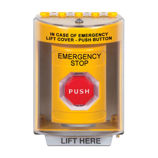 SS2282ES-EN STI Yellow Indoor/Outdoor Surface w/ Horn Key-to-Reset Stopper Station w/ EMERGENCY STOP Label