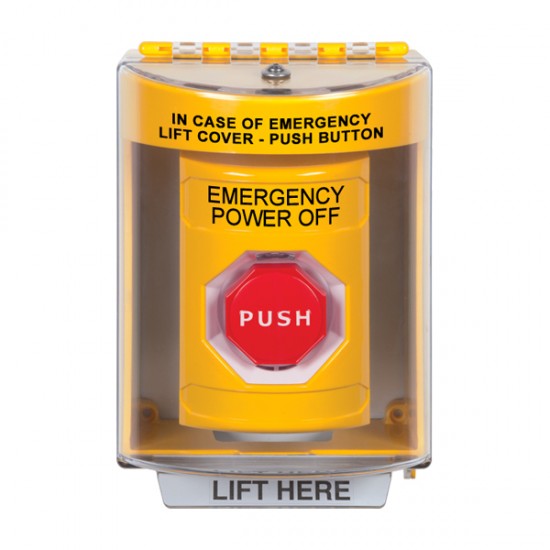 SS2282PO-EN STI Yellow Indoor/Outdoor Surface w/ Horn Key-to-Reset Stopper Station w/ EMERGENCY POWER OFF Label