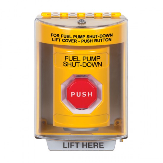 SS2282PS-EN STI Yellow Indoor/Outdoor Surface w/ Horn Key-to-Reset Stopper Station w/ FUEL PUMP SHUT DOWN Label