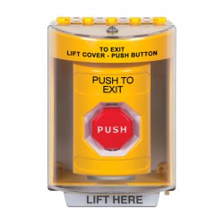 SS2282PX-EN STI Yellow Indoor/Outdoor Surface w/ Horn Key-to-Reset Stopper Station w/ PUSH TO EXIT Label