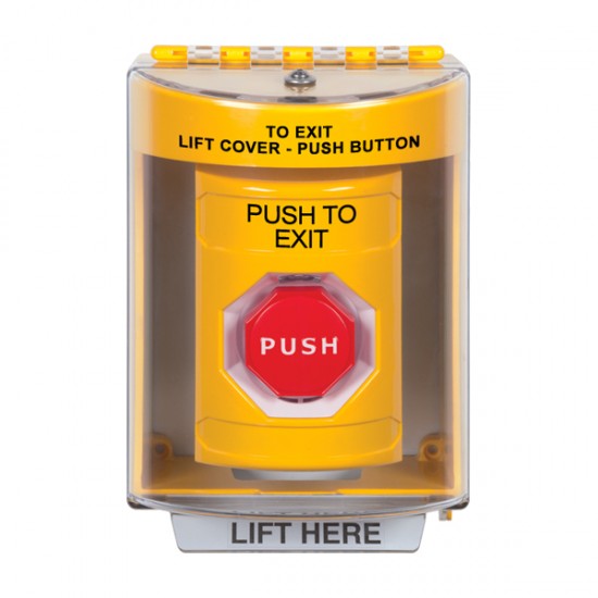 SS2282PX-EN STI Yellow Indoor/Outdoor Surface w/ Horn Key-to-Reset Stopper Station w/ PUSH TO EXIT Label