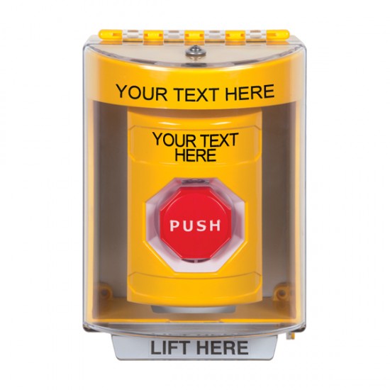 SS2282ZA-EN STI Yellow Indoor/Outdoor Surface w/ Horn Key-to-Reset Stopper Station w/ Custom Text Label