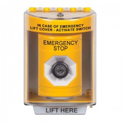SS2283ES-EN STI Yellow Indoor/Outdoor Surface w/ Horn Key-to-Activate Stopper Station with EMERGENCY STOP Label English