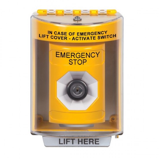 SS2283ES-EN STI Yellow Indoor/Outdoor Surface w/ Horn Key-to-Activate Stopper Station with EMERGENCY STOP Label English
