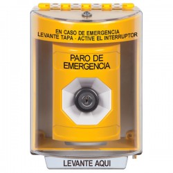 SS2283ES-ES STI Yellow Indoor/Outdoor Surface w/ Horn Key-to-Activate Stopper Station with EMERGENCY STOP Label Spanish