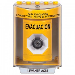 SS2283EV-ES STI Yellow Indoor/Outdoor Surface w/ Horn Key-to-Activate Stopper Station with EVACUATION Label Spanish