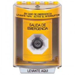 SS2283EX-ES STI Yellow Indoor/Outdoor Surface w/ Horn Key-to-Activate Stopper Station with EMERGENCY EXIT Label Spanish