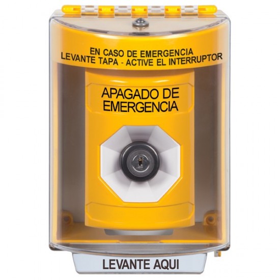 SS2283PO-ES STI Yellow Indoor/Outdoor Surface w/ Horn Key-to-Activate Stopper Station with EMERGENCY POWER OFF Label Spanish