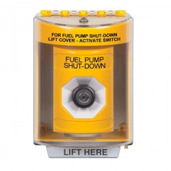 SS2283PS-EN STI Yellow Indoor/Outdoor Surface w/ Horn Key-to-Activate Stopper Station with FUEL PUMP SHUT DOWN Label English