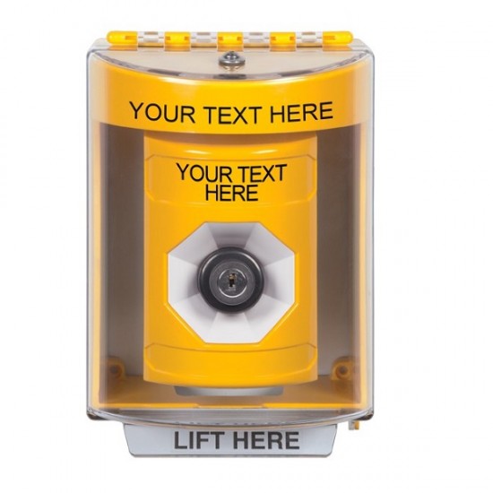 SS2283ZA-EN STI Yellow Indoor/Outdoor Surface w/ Horn Key-to-Activate Stopper Station w/ Custom Text Label