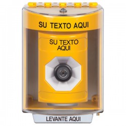 SS2283ZA-ES STI Yellow Indoor/Outdoor Surface w/ Horn Key-to-Activate Stopper Station w/ Custom Text Spanish