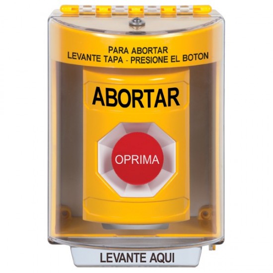 SS2284AB-ES STI Yellow Indoor/Outdoor Surface w/ Horn Momentary Stopper Station with ABORT Label Spanish