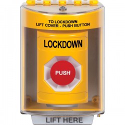 SS2284LD-EN STI Yellow Indoor/Outdoor Surface w/ Horn Momentary Stopper Station with LOCKDOWN Label English