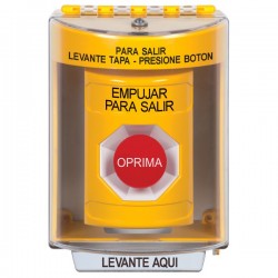 SS2284PX-ES STI Yellow Indoor/Outdoor Surface w/ Horn Momentary Stopper Station with PUSH TO EXIT Label Spanish