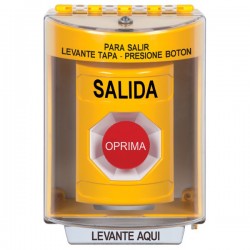 SS2284XT-ES STI Yellow Indoor/Outdoor Surface w/ Horn Momentary Stopper Station with EXIT Label Spanish