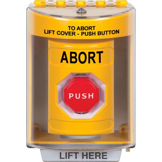 SS2285AB-EN STI Yellow Indoor/Outdoor Surface w/ Horn Momentary (Illuminated) Stopper Station with ABORT Label English