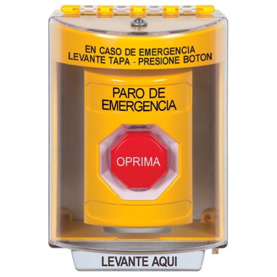 SS2285ES-ES STI Yellow Indoor/Outdoor Surface w/ Horn Momentary (Illuminated) Stopper Station with EMERGENCY STOP Label Spanish
