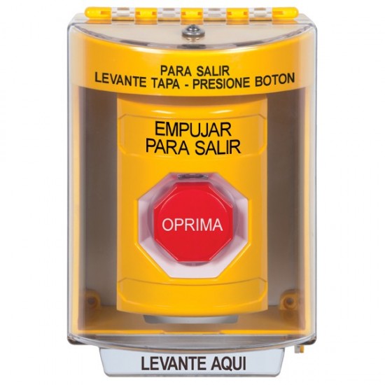 SS2285PX-ES STI Yellow Indoor/Outdoor Surface w/ Horn Momentary (Illuminated) Stopper Station with PUSH TO EXIT Label Spanish