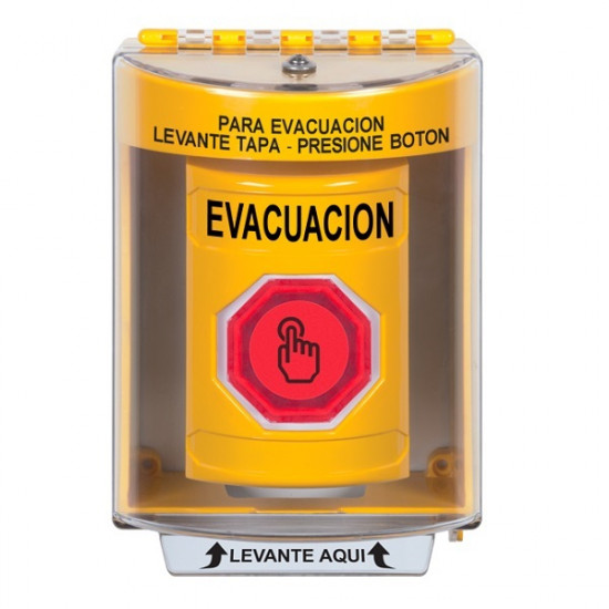 SS2286EV-ES STI Yellow Indoor/Outdoor Surface w/ Horn Momentary (Illuminated) Stopper Station w/ EVACUATION Spanish