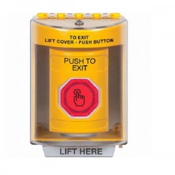 SS2286PX-EN STI Yellow Indoor/Outdoor Surface w/ Horn Momentary (Illuminated) Stopper Station w/ PUSH TO EXIT Label
