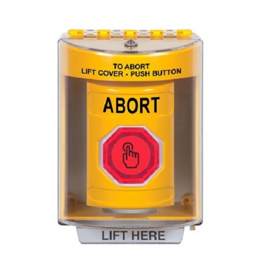 SS2287AB-EN STI Yellow Indoor/Outdoor Surface w/ Horn Weather Resistant Momentary Stopper Station w/ ABORT Label