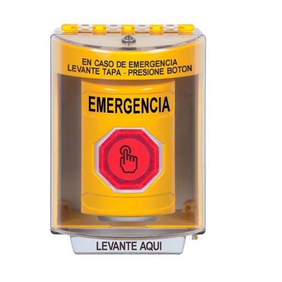 SS2287EM-ES STI Yellow Indoor/Outdoor Surface w/ Horn Weather Resistant Momentary Stopper Station w/ EMERGENCY Spanish