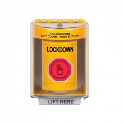 SS2287LD-EN STI Yellow Indoor/Outdoor Surface w/ Horn Weather Resistant Momentary Stopper Station w/ LOCKDOWN Label