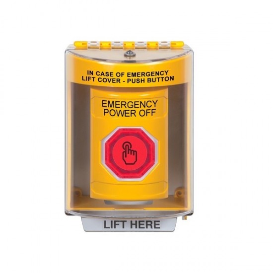 SS2287PO-EN STI Yellow Indoor/Outdoor Surface w/ Horn Weather Resistant Momentary Stopper Station w/ EMERGENCY POWER OFF