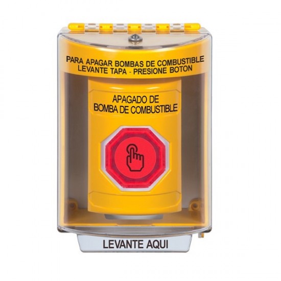SS2287PS-ES STI Yellow Indoor/Outdoor Surface w/ Horn Weather Resistant Momentary Stopper Station - FUEL PUMP SHUT DOWN Spanish