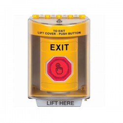 SS2287XT-EN STI Yellow Indoor/Outdoor Surface w/ Horn Weather Resistant Momentary Stopper Station w/ EXIT Label